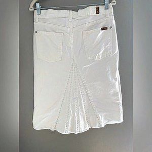 7 For All Mankind Off White Denim Pencil‎ Skirt Pleated Pearl Pockets Size 27
